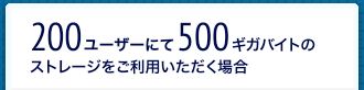 200ユーザーにて500ギガバイトのストレージをご利用いただく場合